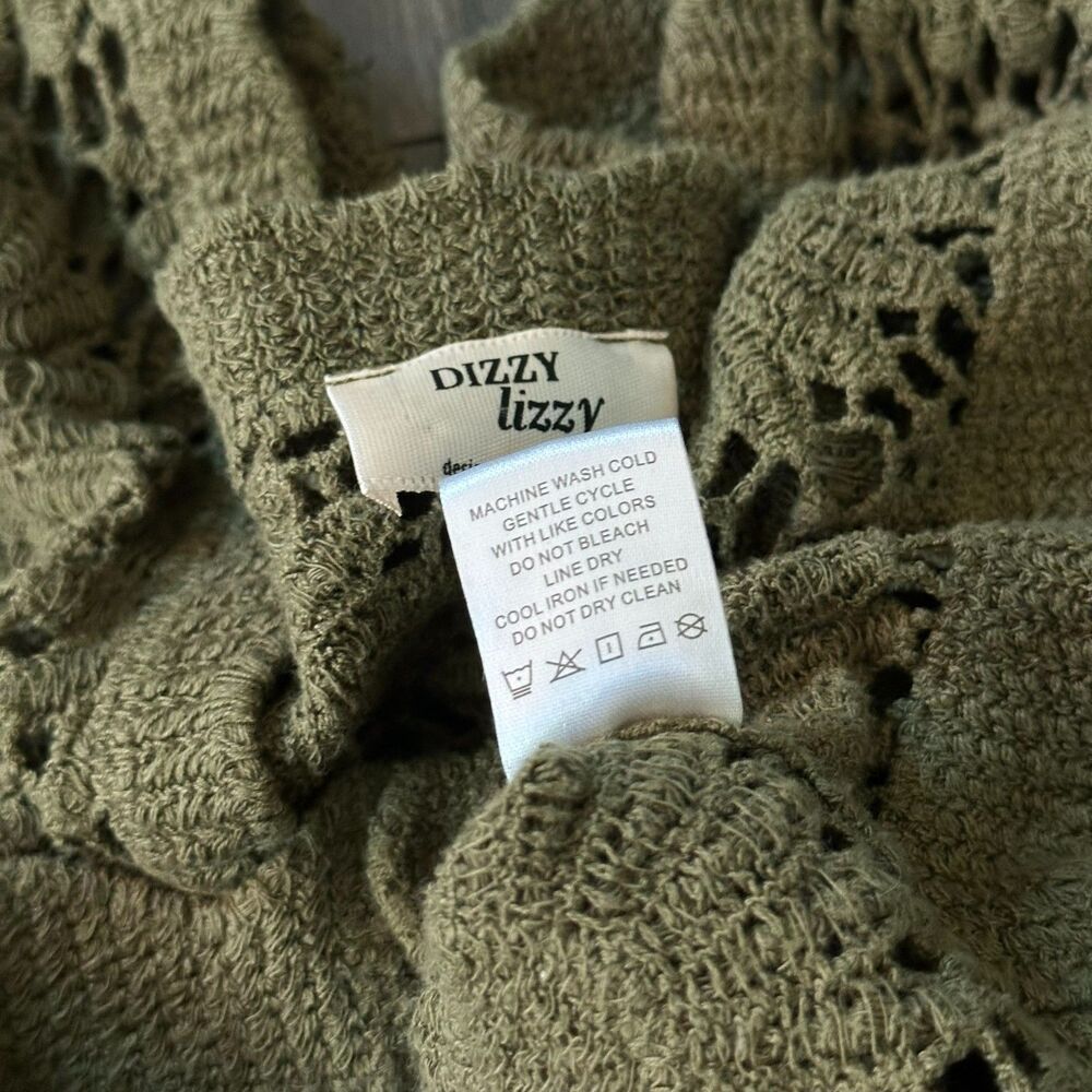 Dizzy Lizzy Daisy Crochet Cardigan V-neck Crop Button Up Olive Green Size Small - Picture 6 of 6